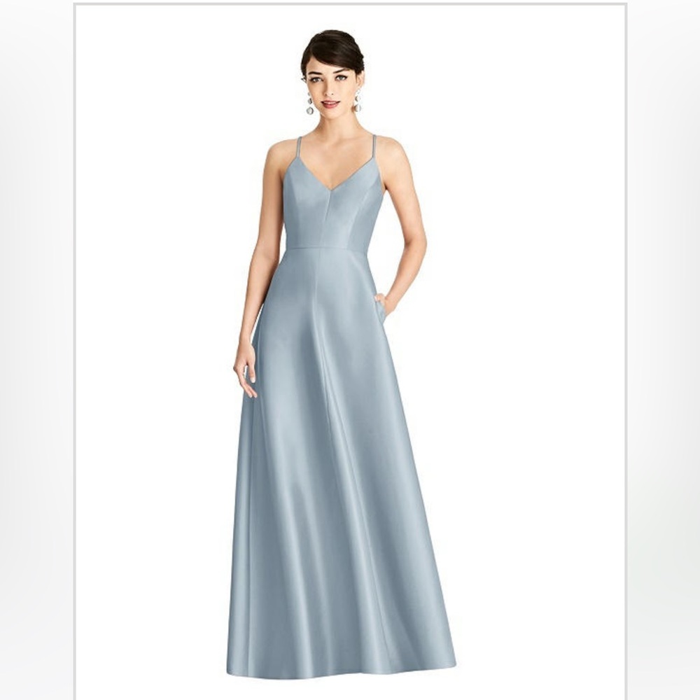 Alfred Sung Vneck Full Skirt Satin Maxi Bridesmaid Dress Mist